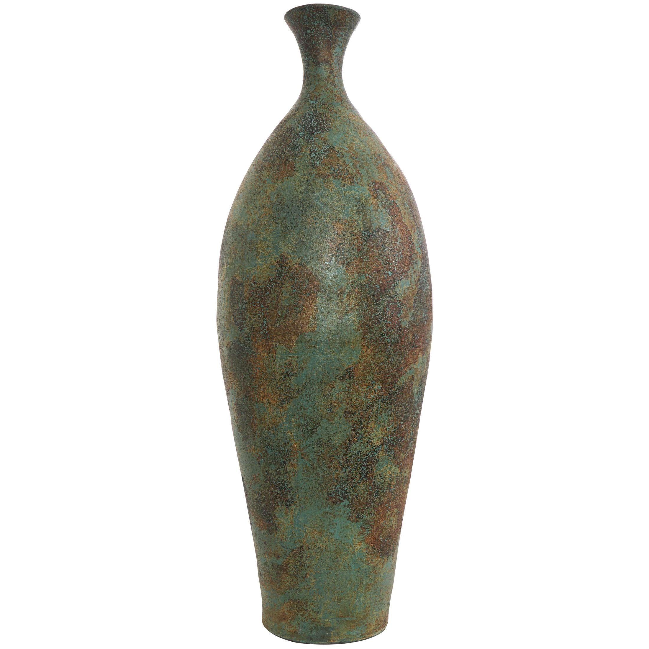 DecMode 37" Tall Distressed Antique Style Green Ceramic Vase