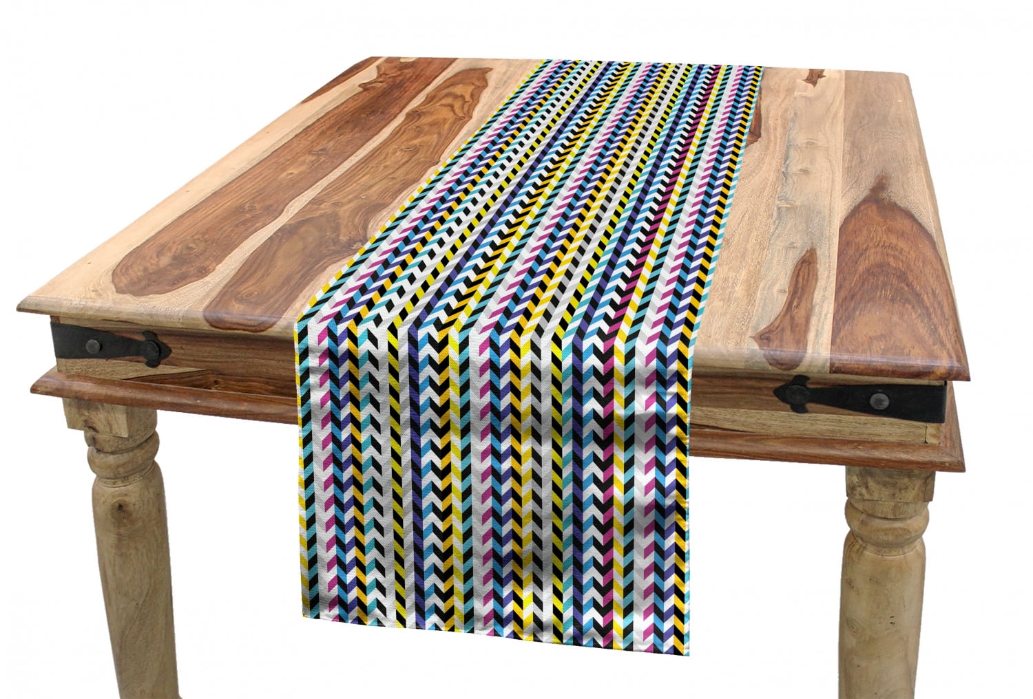 Geometric Table Runner, Abstract Continuous Pattern of Colorful Retro