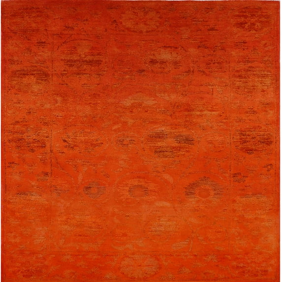 Ahgly Company Indoor Square Mid-Century Modern Red Oriental Area Rugs, 8' Square