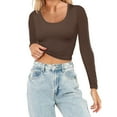 thumbnail image 2 of Arlun Womens Long Sleeve Crop T Shirts Crewneck Soft Comfortable Stretch Slim Fit Tops Casual Solid Color Basic Thin Breathable Pullovers Brown L, 2 of 6