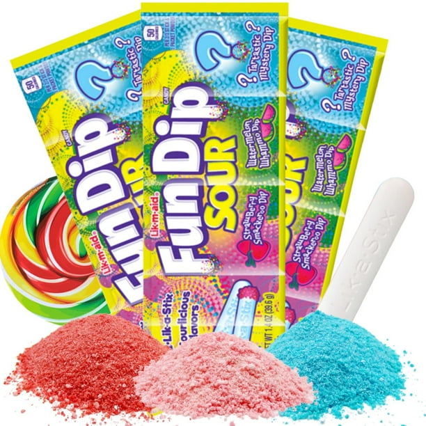 Sour Fun Dip, Individually Wrapped Candy, Pack of 3, 1.4 Ounces Per Bag