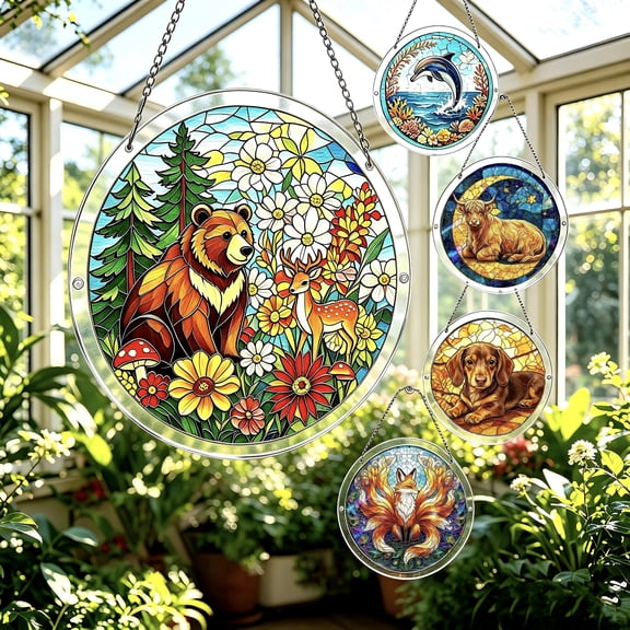 Euaioeiu Acrylic Suncatcher Puzzle Window Hanging,Stained Glass Puzzle for Door Home Decor Animal Suncatcher (Animals #17 7.4 in)