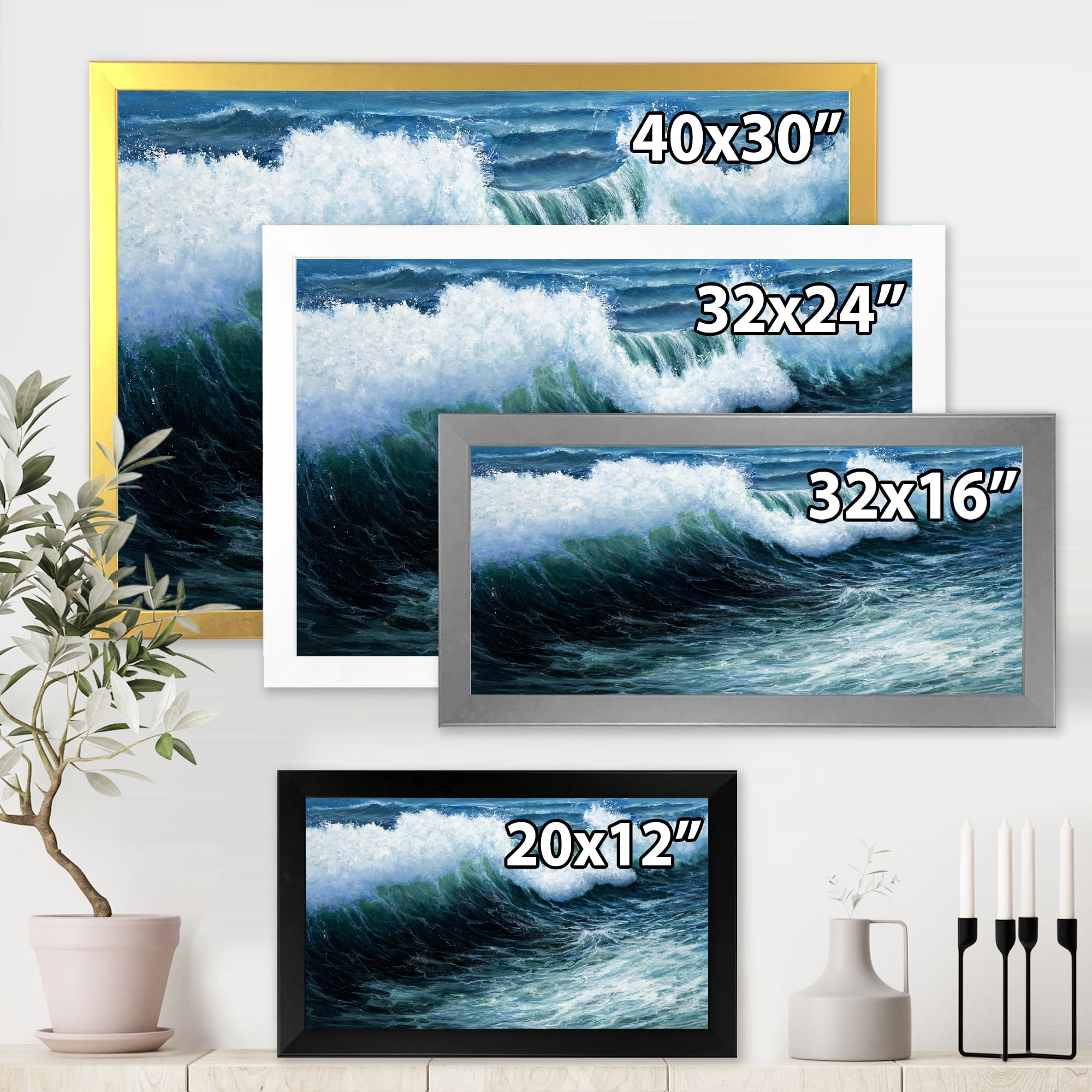 Designart 'The Ocean With Storm Waves' Nautical & Coastal Framed Art Print