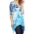 thumbnail image 4 of Sakkas Danis Women's Oversized Casual Pullover V-neck Short Sleeve Boho Top Blouse - LB218-Blue - One Size, 4 of 5
