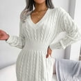 thumbnail image 5 of Lilgiuy Women's Autumn And Winter V-neck Waist Bag Hip Knitted Sweater Dress for College, 5 of 5