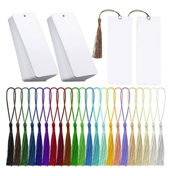 80Pcs Bookmark Blank Heat Transfer Bookmarks DIY with Hole and Colorful Tassels for Crafts