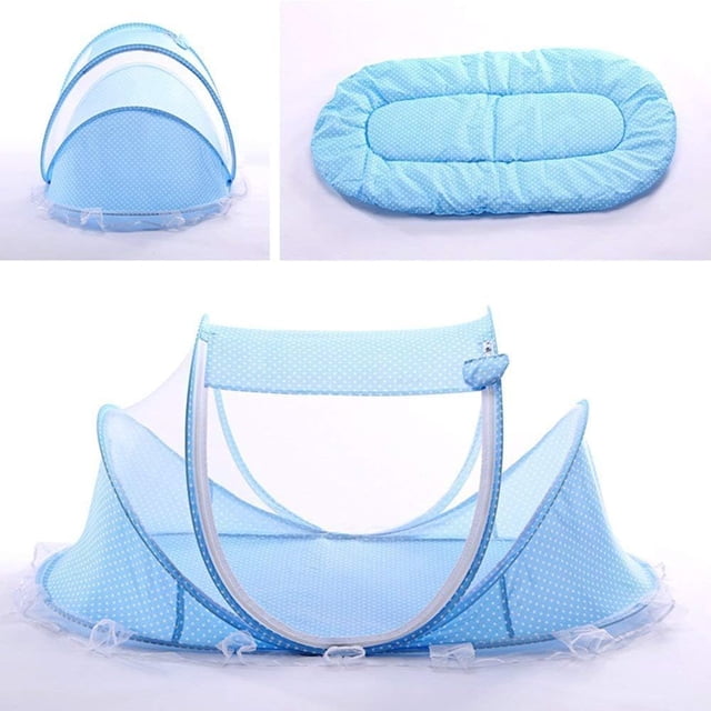 Cuna Moises Plegable Importacion Mosquitero Azul