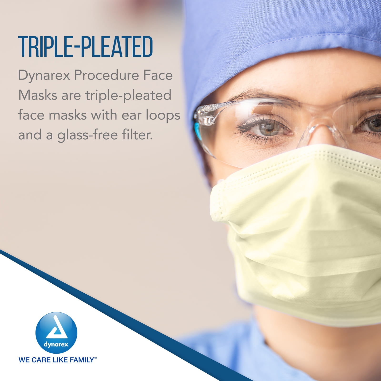 Dynarex Procedure Masks - Triple-Pleated Surgical Masks with No-Glass Filter, Ear Loops & Nose Strip - Disposable Medical Mask, Face Protection for Hospital - 50 per Box, 12 Boxes per Case - Yellow