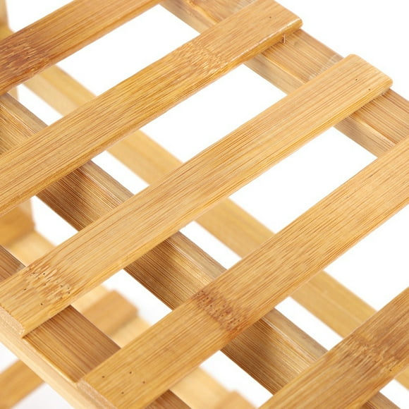 Double Tier Bamboo Storage Bamboo Plants Shelf, Plants Shelf Large Capacity Balcony Fleshy Floor Rack Folding Flower Pot Stand Plants Shelf