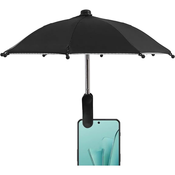 Umbrella for Phone with Clip, Clip On Anti-Glare Sun Shade Cell Phone Umbrellas, Portable Sun Protection Parasol for Travel, Camping & Driving,black