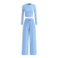 thumbnail image 1 of Conjunto de Mujer PRETTYGARDEN Top Corto y Pantalones Anchos Azul Claro M, 1 of 8
