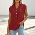 thumbnail image 4 of hoksml Women's Cap Sleeve Blouse, V Neck Henley Casual Shirt with Pockets, Loose Fit Work Tops for Office Daily Wear, 4 of 6