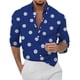 thumbnail image 1 of Camisas Para Hombre Manga Larga De AlgodóN Casual Hombres Solapa Solapa Estampado A Cuadros Manga Larga Puños Botón Puerto Estilo Floral Camisa Playa Hawaiianss Verano Top (Dark Blue, S), 1 of 3