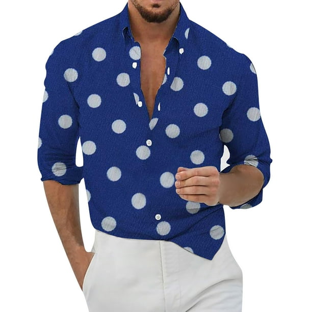 Camisas Para Hombre Manga Larga De AlgodóN Casual Hombres Solapa Solapa Estampado A Cuadros Manga Larga Puños Botón Puerto Estilo Floral Camisa Playa Hawaiianss Verano Top (Dark Blue, S)
