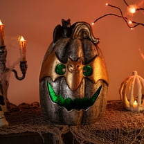 Lighted Metallic Jack-O-Lantern in Bat Mask Halloween Decoration - 14" - Multi LED