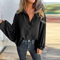 thumbnail image 3 of Ice Silk Wrinkles Shirt Lapel Lantern Long Sleeve Single Breasted Office Work Tunic Tops Casual Loose Fit Blouse Daily Wear, 3 of 8