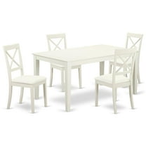 East West Furniture Capri 5-piece Wood Dining Table Set in Linen White