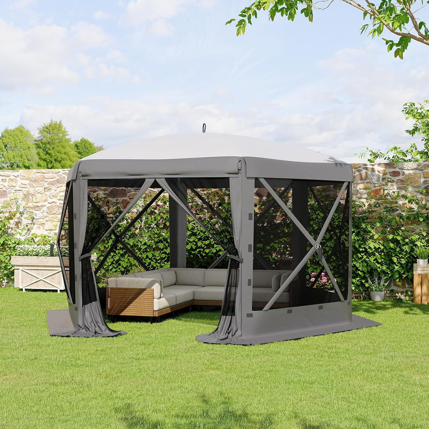 Memoryfield 1.5FT 6-Sided Pop-Up Gazebo Tent, One-Push Setup Canopy with Mesh Panels & Removable Wind Covers, Outdoor Shelter for Camping, Backyard & Events, Gray