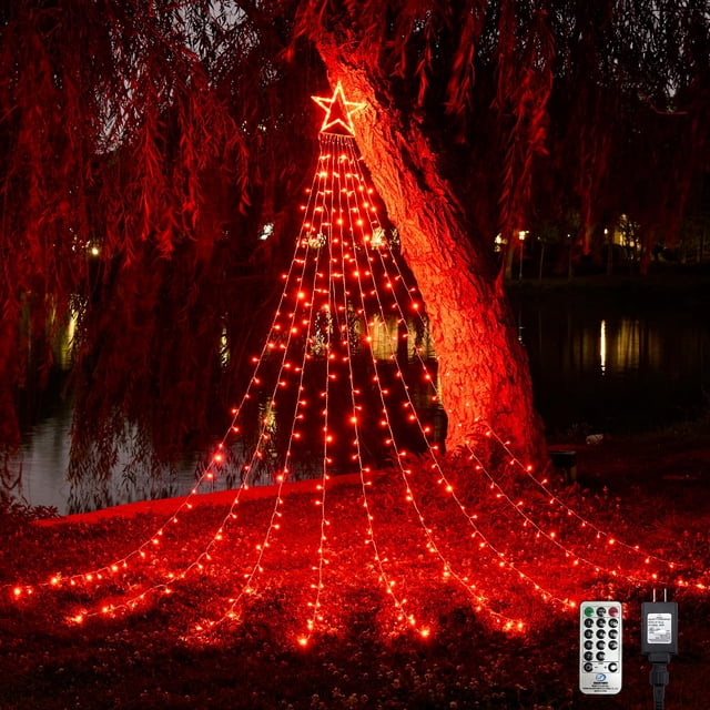 Luces de Navidad WBao 344 LED para Exterior 3 m con 12 Estrella en la Parte Superior