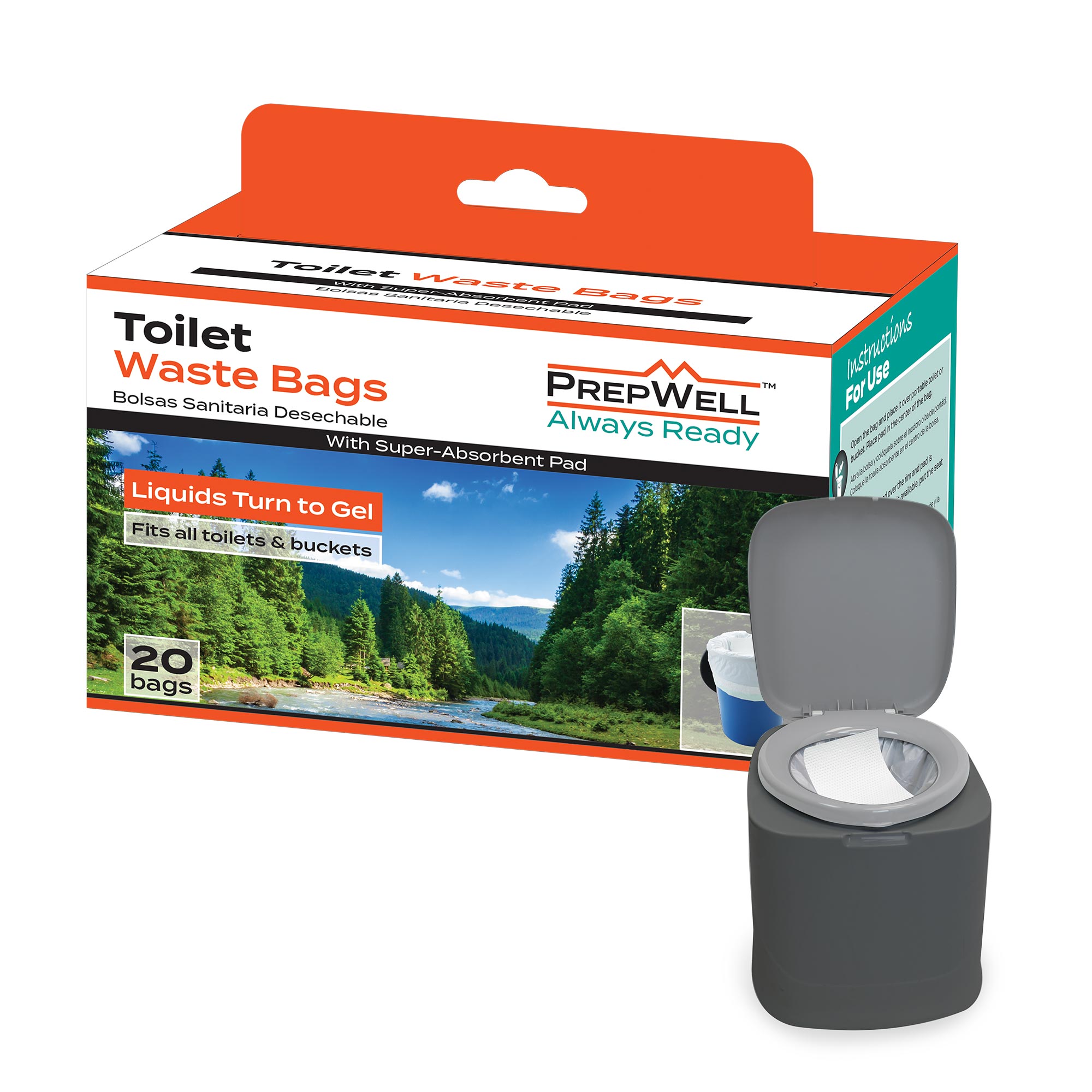 PrepWell Disposable Toilet Bags with Super Absorbent Pad (20 Count