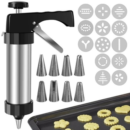 

Cookie Press Tool with 13 Discs 8 Icing Tips Reusable Stainless Steel Dessert Decorator Kit Detachable Cookie Decoration Press Cookie Maker Press DIY Cake Decorating Tool Set for Kitchen Cake Baking