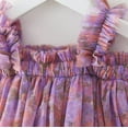 thumbnail image 4 of Ulitacool Girls Holiday Dresses Round Neck Sleeveless Floral Holiday Party Outfit Tiered Mesh Dress Dance Party Dresses Adorable Clothes Purple 3-4 Years, 4 of 5