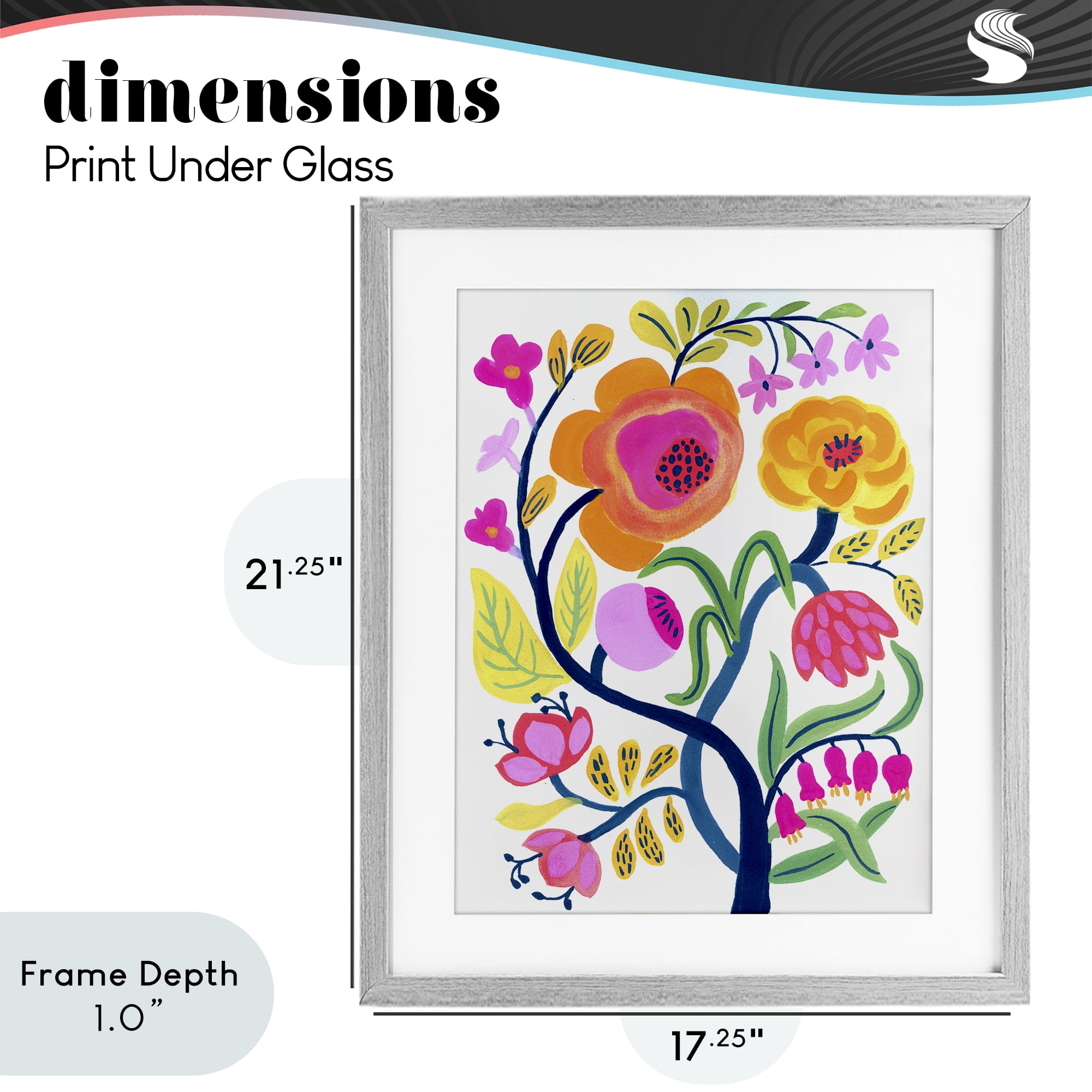 Stupell Industries Blue Tree with Warm Flowers Gray Framed Print Under Glass, design by Suzanne Allard