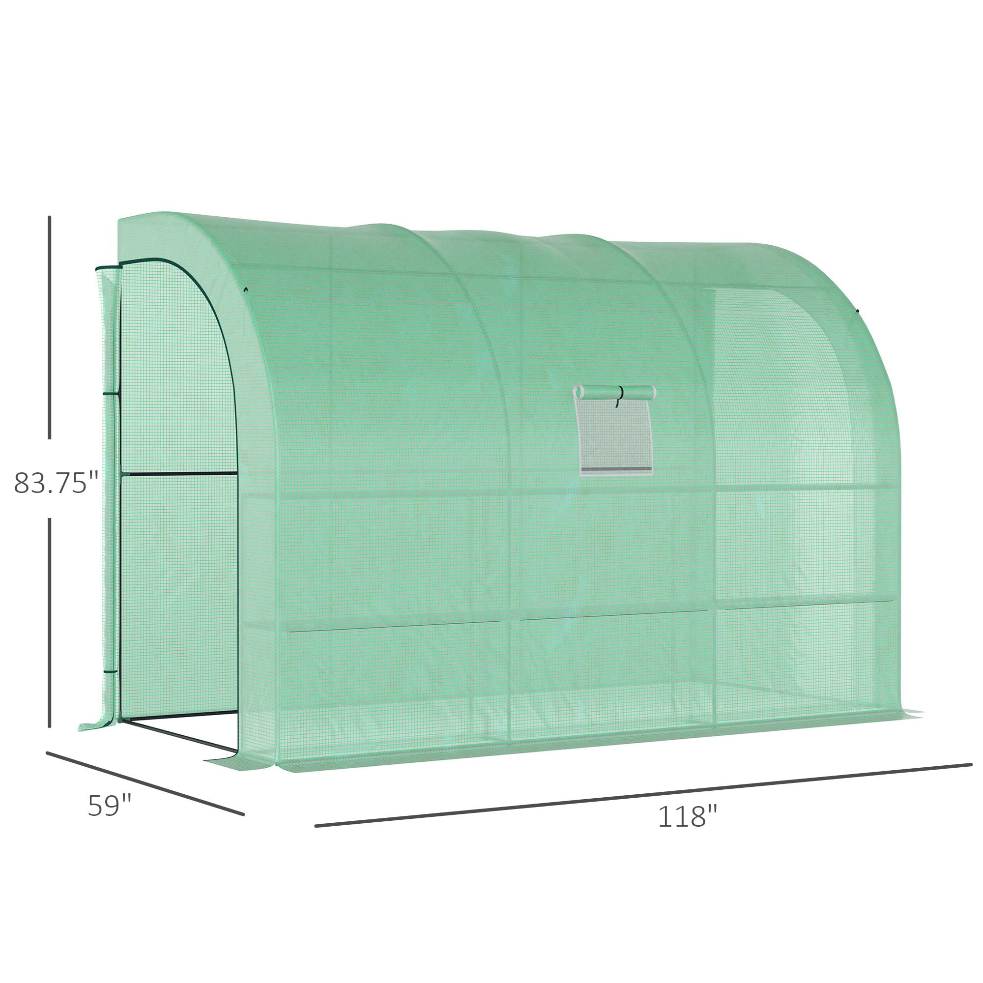 Outsunny 10' x 5' x 7' Lean-to Walk-In Greenhouse with PE Cover & 3 Wire Shelves, Green