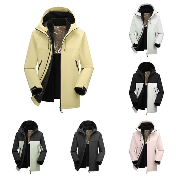 Jane Wardrobe 3-in-1 Waterproof Windproof Outdoor Jacket for Women, Detachable Liner, Hooded Color Block Warm Coat, 1 Piece, S-XXXL, Plus Size Friendly