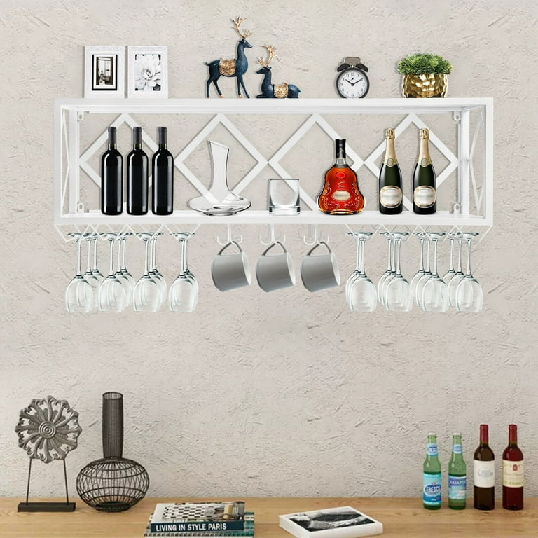 Wall Mounted Wine Rack Wine Rack Bar Unit Floating Shelves Wall Mounted Inverted Wine Glass Rack Iron Walmart