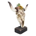 thumbnail image 3 of Rustic Western Faux Distressed Wood Bull Cow Skull With Floral Succulents Statue, 3 of 7