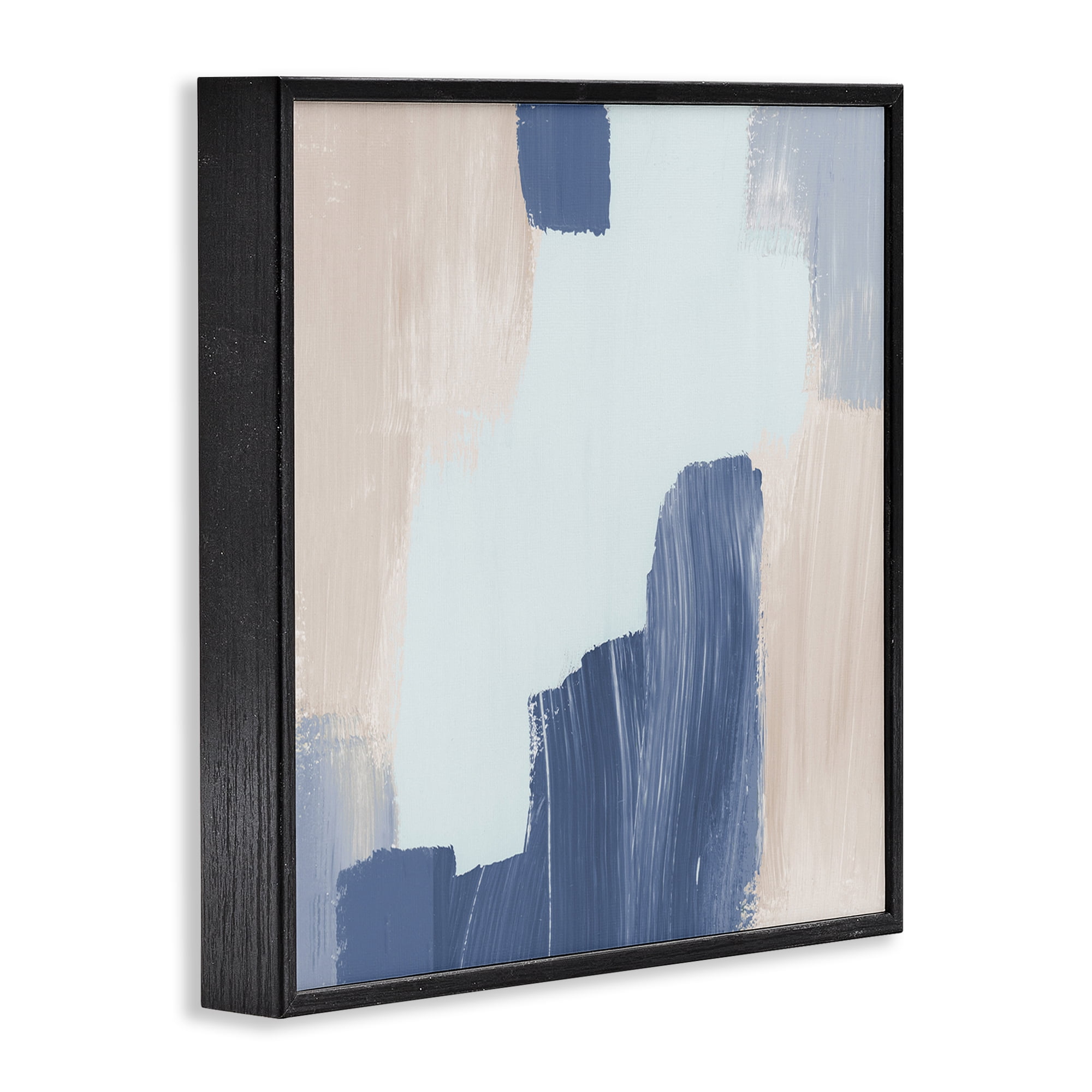 Stupell Industries Blue Layered Paint Strokes Abstract Painting Black Framed Art Print Wall Art, 17 x 17