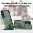 thumbnail image 6 of Magnetic Carbon Fiber Case for Samsung Galaxy S21 FE with Holder Kickstand, Fiber Texture Wallet Phone Case with Card Holder Durable Military Grade Protection Cover for Galaxy S21 FE, Green, 6 of 10