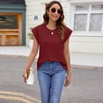 thumbnail image 2 of Plebaso Hauts pour Femmes Manches Courtes Col Rond T-Shirts Mignons Décontractés Couleur Unie Blouses Texturées 2025, 2 of 5