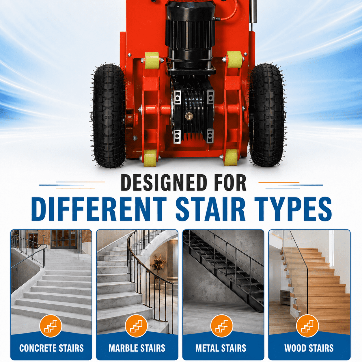 Orange Hand Trucks - 880lbs Capacity Electric Stair Hand Trucks 1200W Heavy Duty Stair Climber Trolley with Safety Rope and Solid Wheel for Moving Furni ture Logistics Warehous