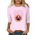 thumbnail image 3 of Nfurl Women Ribbon Breast Cancer Graphic Tees Shirts Plus Size Elegant Flower Printed Tshirts Loose Fit 3/4 Sleeve Cancers Awareness T Shirts Pink XL, 3 of 7