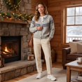thumbnail image 5 of Women's Crew Neck Button Down Cardigan Sweater Fair Isle Snowflake Pattern Soft Knit Color Block Outerwear for Fall Winter, 5 of 7