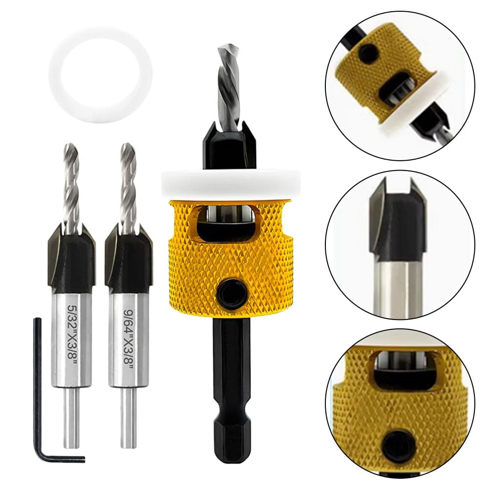 3 Pcs Countersink Drill Bit Set Replaceable With Adjustable Depth Stop Plastic