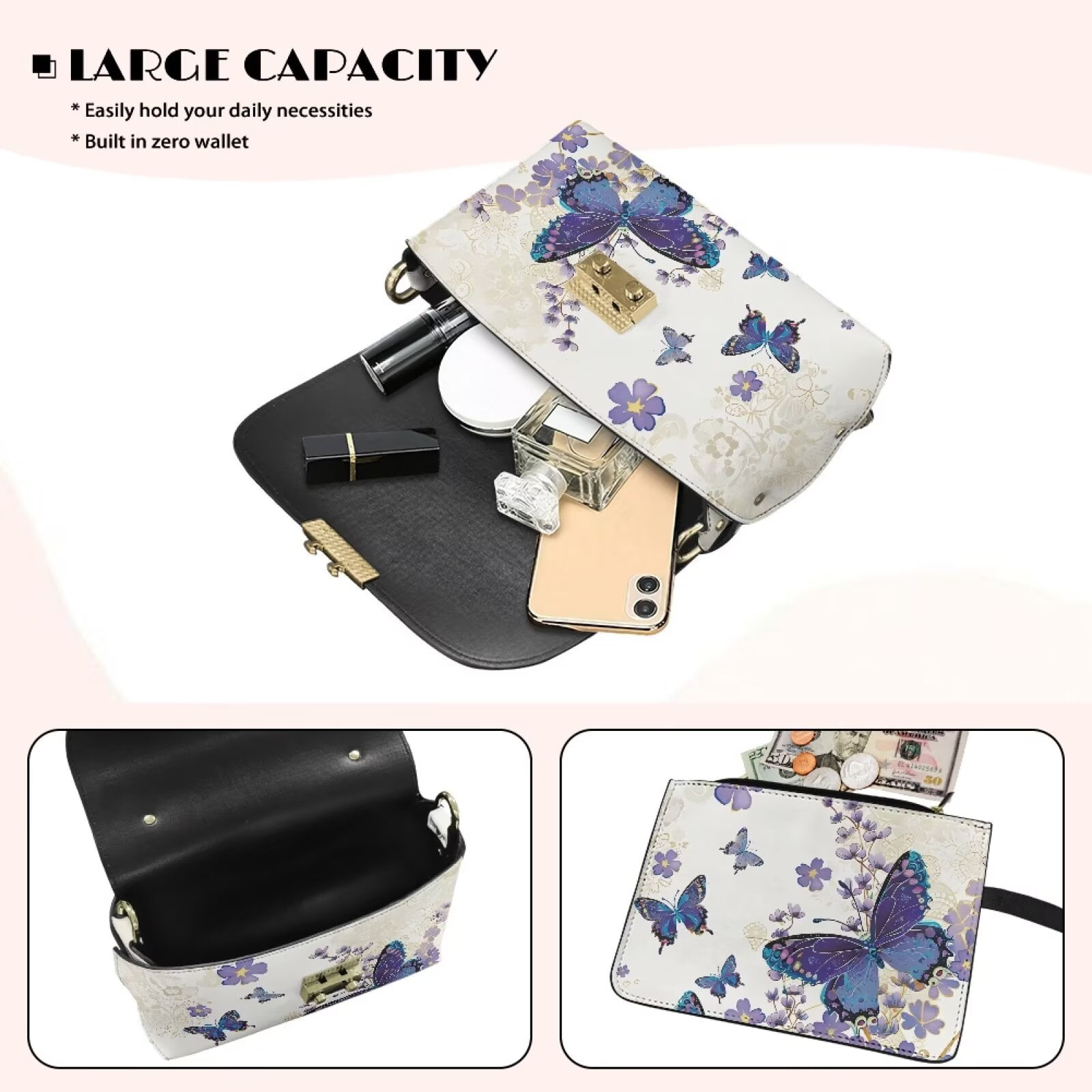 Pzuqiu Butterfly Leather Cross Body Bag Lightness Exquisite Women Crossbody Bag with Chain Strap Trendy Minimalist Small Leather Crossbody Bags for Women for Daily Use