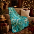 thumbnail image 3 of Golden Branches with White Blossoms on Teal, Elegant Botanical Style for Flower Lovers, Curving Tree Scene and Mother's Day Gift, Soft Flannel Blanket for Bedroom and Sunroom, Elegant Home Decor, 3 of 9
