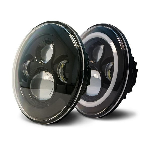 Fits 2007-2018 Jeep Wrangler JK DV8 Offroad Headlight Assembly - LED HL7JK-02 Projector Beam; With Halo; Black Housing; Clear Lens; Not DOT Approved
