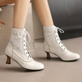 thumbnail image 2 of Women Vintage 70s Combat Boots Retro Lace up Ankle Booties Kitten Mid Heel Witch Ankle Booties Shoes, 2 of 5