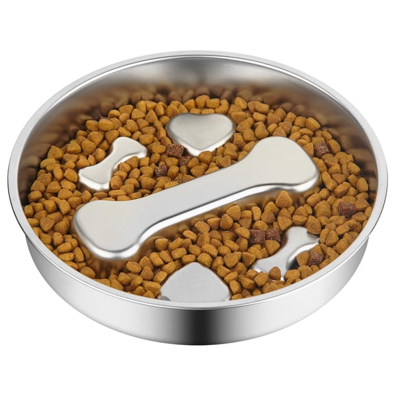 Slow Feeder Dog Bowl, 2 Cup Stainless Steel Puzzle Feeder for Medium Dogs, Non Slip Lick Mat for Fast Eaters, Cat or Puppy Dish, Durable Pet Supplies, Siler
