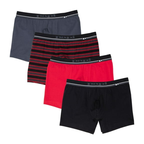 Men's Papi 990005 Cotton Stretch Boxer Briefs - 4 Pack (Charcoal/Red/Black S)