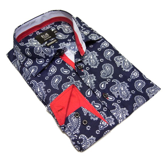 Elie Balleh Navy Navy&White Floral Boy's Button Down Shirt