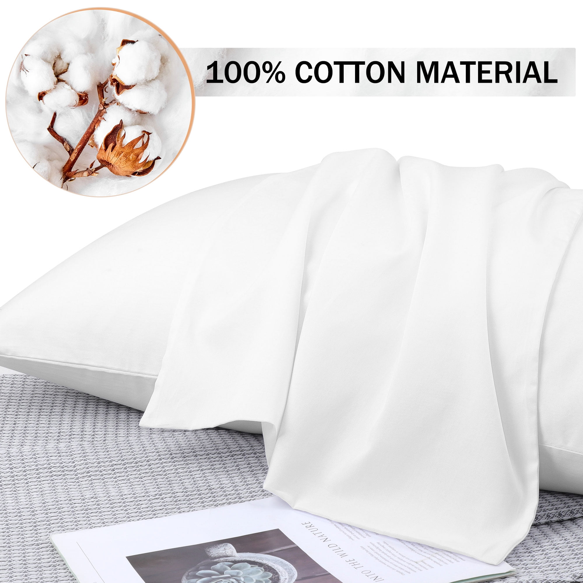 Unique Bargains Breathable Zipper Closure Cotton Pillowcases 2 Pcs White King