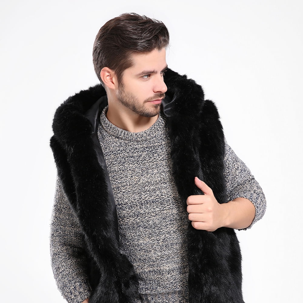 Lolmot Men Faux Fur Vest Jacket Sleeveless Winter Body Warm Coat Hooded Waistcoat Gilet Walmart