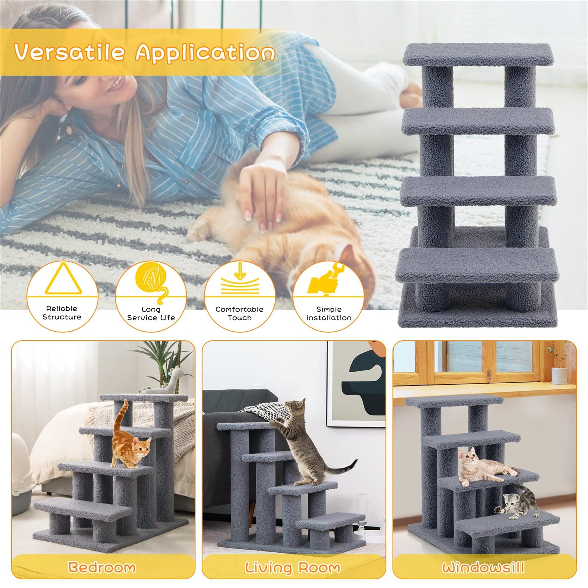 Kadyn 24" Pet Stairs for Small Pet, 4-Step Ramp for Beds and Couch with Non-Slip Carpeted Indoor Ladder, Cat Tree Climber, Gray Kadyn 24" Pet Stairs for Small Pet, 4-Step Ramp for Beds and Couch with Non-Slip Carpeted Indoor Ladder, Cat Tree Climber, Gray