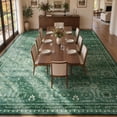 thumbnail image 3 of Lahome 10'x14' Vintage Floral Area Rug, Washable Rugs for Living Room, Soft Non-Slip Low-Pile Stain Resistant Non-Shedding Carpet for Bedroom Dining Room Office, Large Boho Rug, Dark Green, 3 of 10