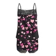 thumbnail image 5 of Uaswgudfs Women's Y2K Spaghetti Strap Cami Shorts Set Lace Trim Heart Print Two-Piece Valentine's Loungewear Sleepwear Black L, 5 of 6